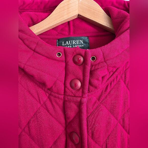 Lauren Ralph Lauren Womens Quilted Jacket Hooded Red Full Zip Cotton XL Barn - Picture 3 of 16